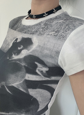 小众高级感暗黑十字架choker项圈项链皮质颈链男女复古PU皮质脖圈