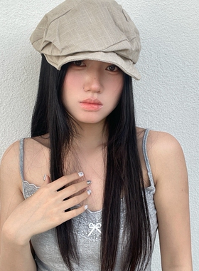 春夏薄款美女氛围感百搭素颜帽子显白贝雷帽复古日系小众报童帽