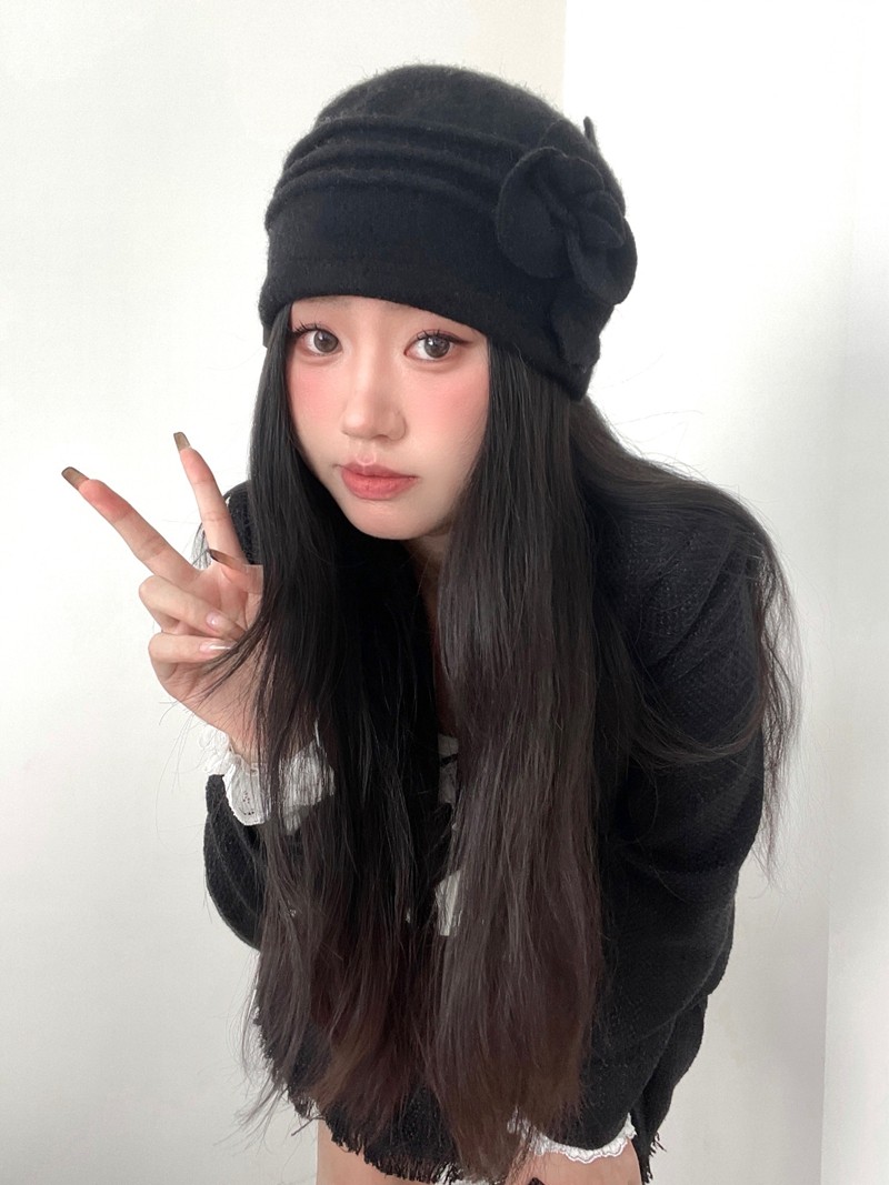 全羊毛复古时尚玫瑰花保暖质感小众设计款大头帽渔夫帽百搭礼帽