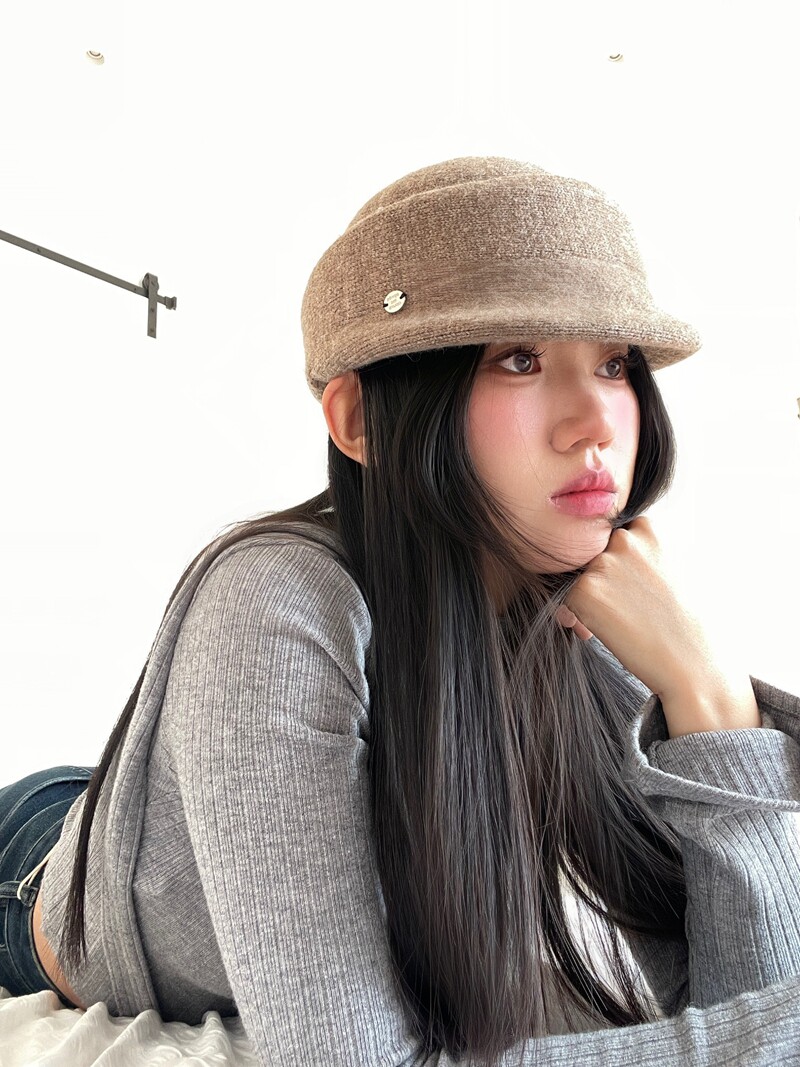 早春百搭氛围感针织马术帽女英伦复古小礼帽显脸小时尚百搭鸭舌帽