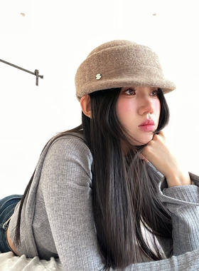 早春百搭氛围感针织马术帽女英伦复古小礼帽显脸小时尚百搭鸭舌帽