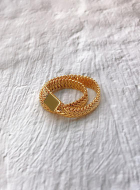 跨境新款欧美18K真金电镀蛇骨链戒指女男士金色个性双圈食指戒潮