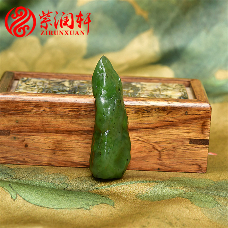 紫润轩新疆和田玉天然戈壁料碧玉菠菜绿原石玩料挂件密度之王旱籽