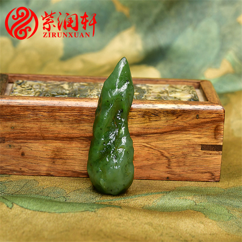 紫润轩新疆和田玉天然戈壁料碧玉菠菜绿原石玩料挂件密度之王旱籽