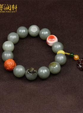 紫润轩新疆和田玉青花男女款手串