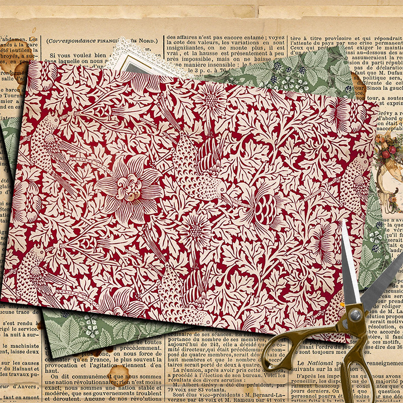 威廉莫里斯礼盒装饰素材纸12张双胶纸可折叠贴纸背景纸图案拼贴画,淘宝优惠券,粉丝福利购,淘宝优惠卷