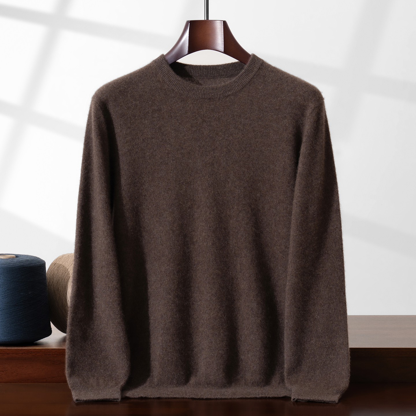 秋冬新款圆领100%纯山羊绒衫男士商务休闲宽松保暖针织打底毛衣 - 图1