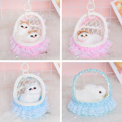 仿真猫咪毛绒玩具篮子猫狗狗兔子仿真动物玩偶模型公仔儿童玩具猫 - 图1