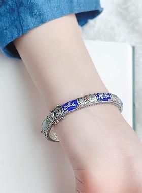 s925纯银繁花似锦和田玉银手镯