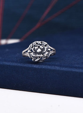 银戒指女纯银复古时尚宽面手饰品