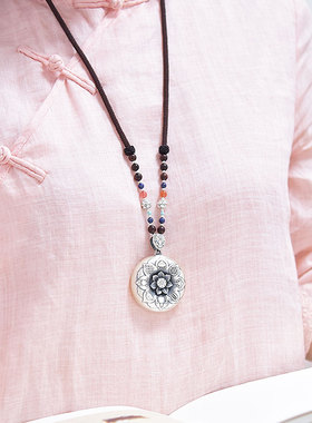 原创项链女纯银时尚气质银饰品挂链民族风毛衣链长款百搭简约挂饰