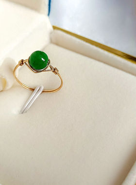 14K包金绕线天然缅甸A货玉石戒指