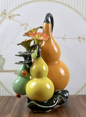 招财葫芦五福临门石湾陶瓷公仔创意摆件客厅玄关书房装饰迁居送礼