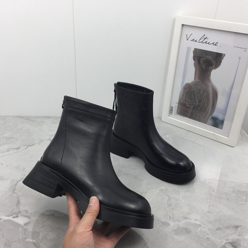 撤柜断码处理真皮2021秋冬新款圆头粗跟后拉链防滑短筒加绒女靴子,淘宝优惠券,粉丝福利购,淘宝优惠卷