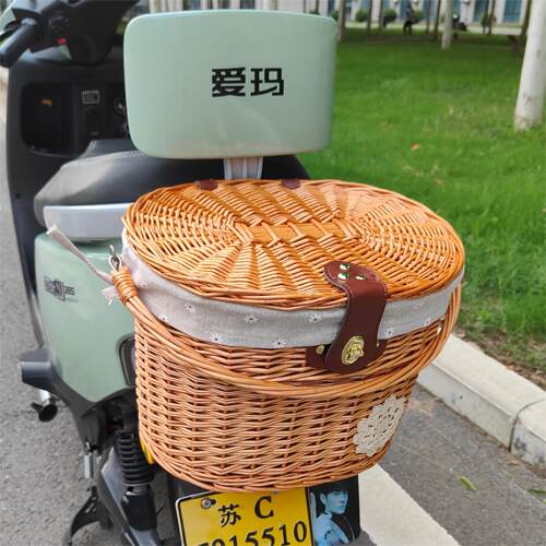 若溪后置车筐车篮藤编车篓车框摩托车电动车三轮车后备箱尾箱菜篮 - 图0