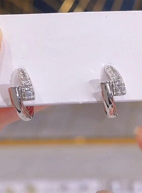 925纯银简约镶嵌锆石几何耳圈女耳环潮气质百搭小众耳扣耳饰耳钉