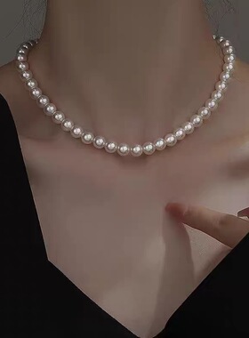 正品施家珍珠项链女轻奢百搭时尚925银元宝扣锁骨链新款爆款配饰