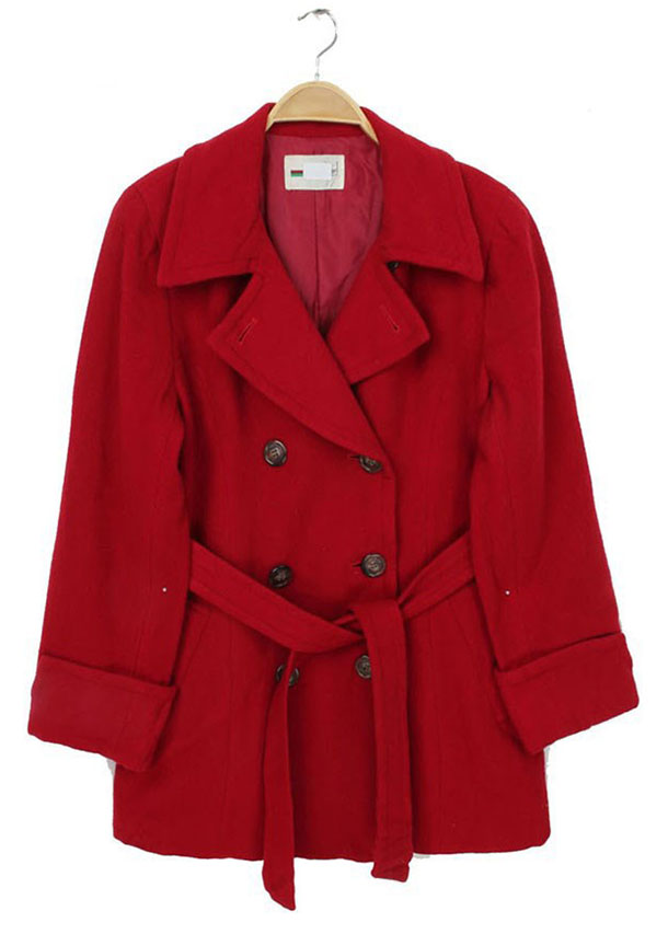 vintage古着日本孤品春季复古文艺廓型茧型毛呢大衣 喜气热烈红色