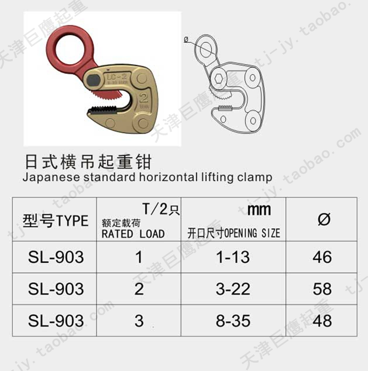 日式橫吊钢板钳2吨LC型起重钳1T模锻钢板吊钩2吨3t钢板横吊夹平吊 - 图2