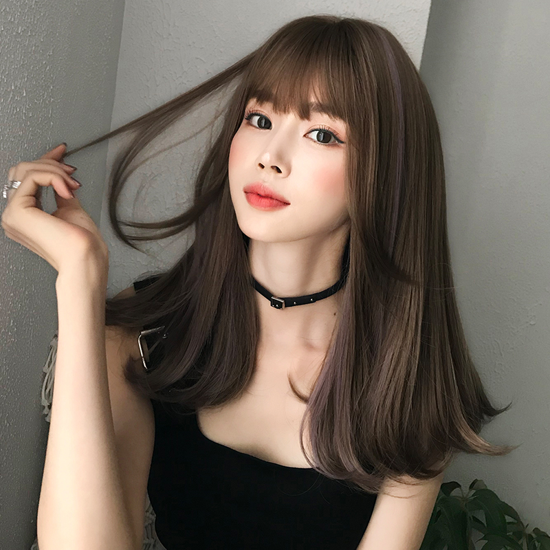 七街皇后假发旗舰店假发女长发自然假发套挑染全头套逼真空气刘海齐肩发挂耳染锁骨发3