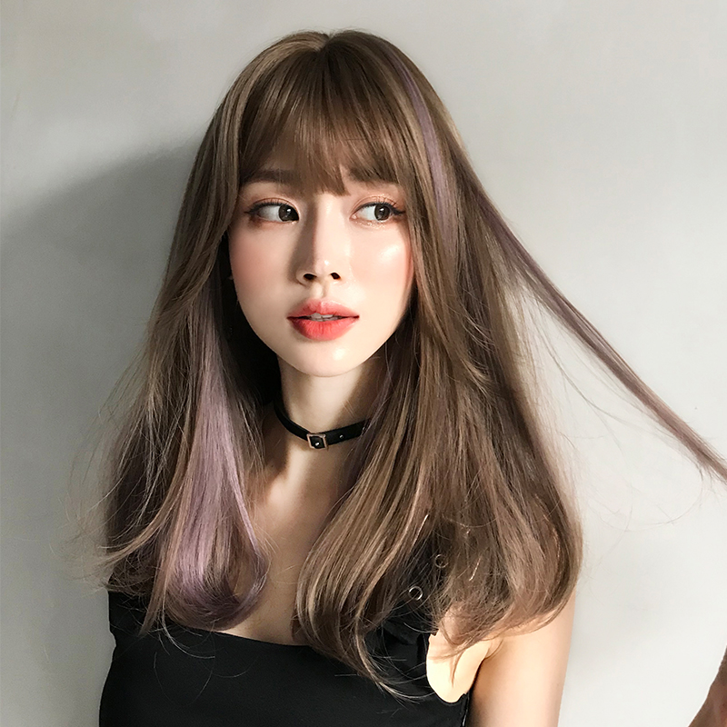 七街皇后假发旗舰店假发女长发自然假发套挑染全头套逼真空气刘海齐肩发挂耳染锁骨发1
