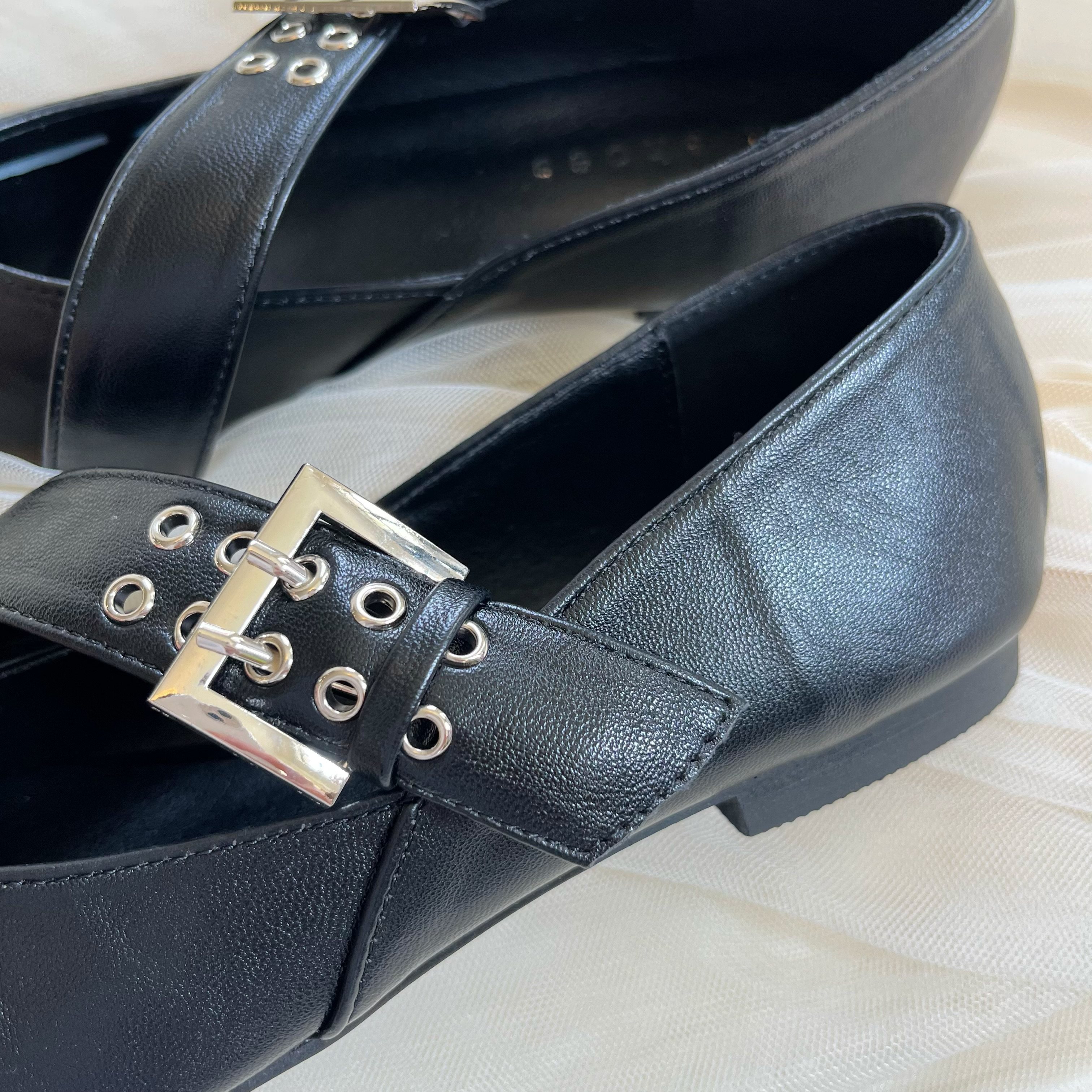 经典黑法式方头玛丽珍鞋女一字扣带铆钉平底浅口单鞋百搭复古女鞋,淘宝优惠券,粉丝福利购,淘宝优惠卷