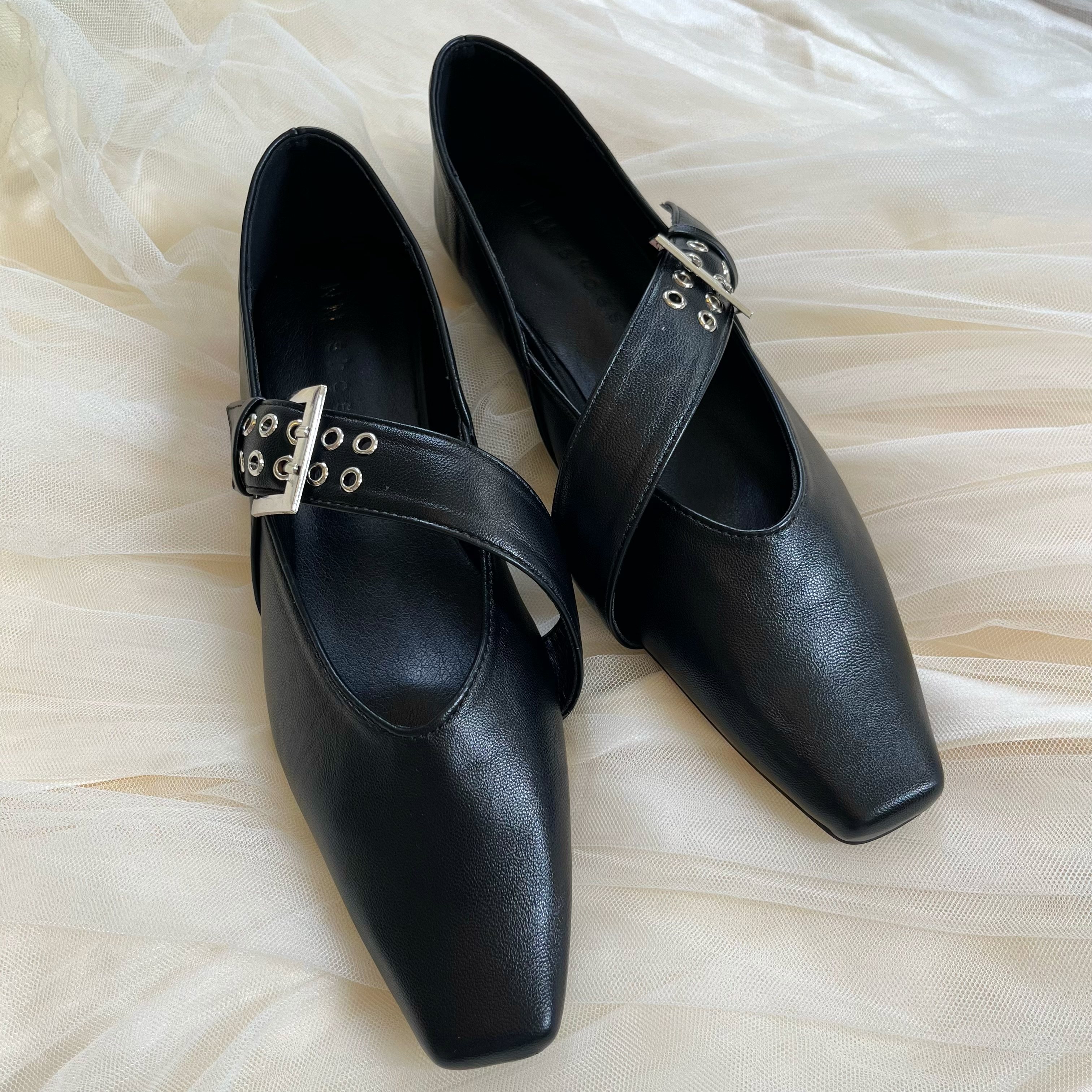 经典黑法式方头玛丽珍鞋女一字扣带铆钉平底浅口单鞋百搭复古女鞋,淘宝优惠券,粉丝福利购,淘宝优惠卷