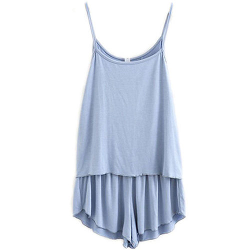 睡衣女夏季吊带短裤莫代尔棉韩版薄款性感大码春秋家居服两件套装 - 图3