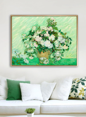 白玫瑰梵高客厅装饰画电表箱成品