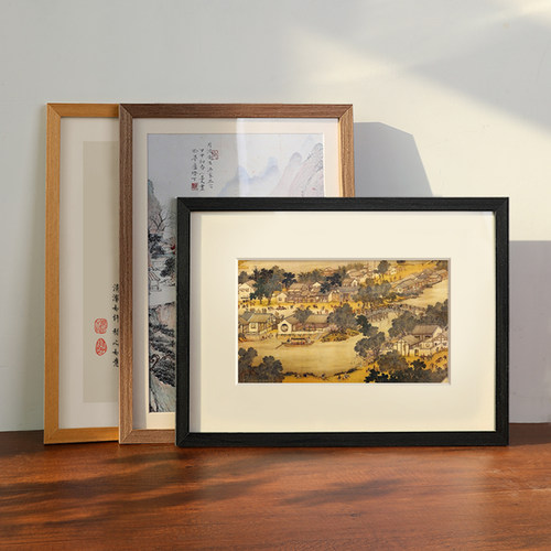 实木a4相框展示挂墙木质a3卡纸画框装裱空框拼图裱框书法摆台定制-图1