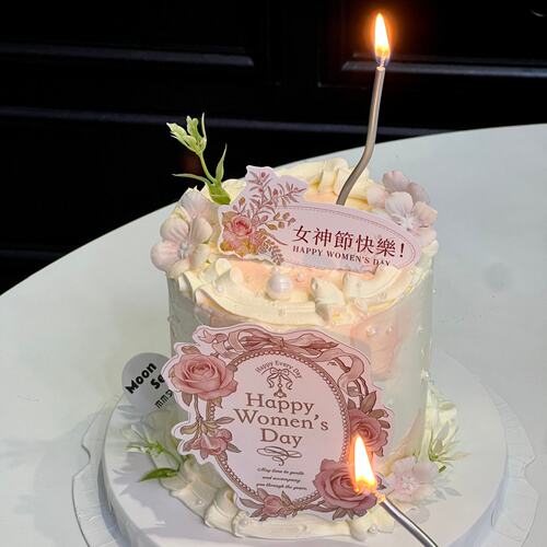 38女神节花束卡片蛋糕装饰插件三八女王节复古欧式卡片烘焙配件 - 图2