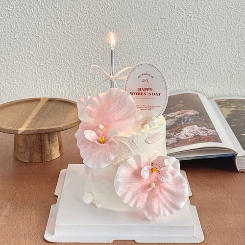 38女神节蝴蝶兰花束蛋糕装饰摆件三八女王节快乐椭圆卡片插牌配件 - 图2