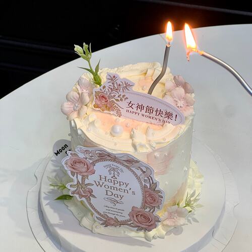 38女神节花束卡片蛋糕装饰插件三八女王节复古欧式卡片烘焙配件 - 图0
