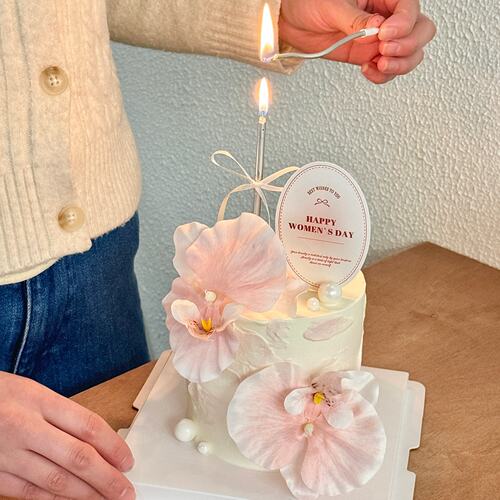 38女神节蝴蝶兰花束蛋糕装饰摆件三八女王节快乐椭圆卡片插牌配件 - 图1