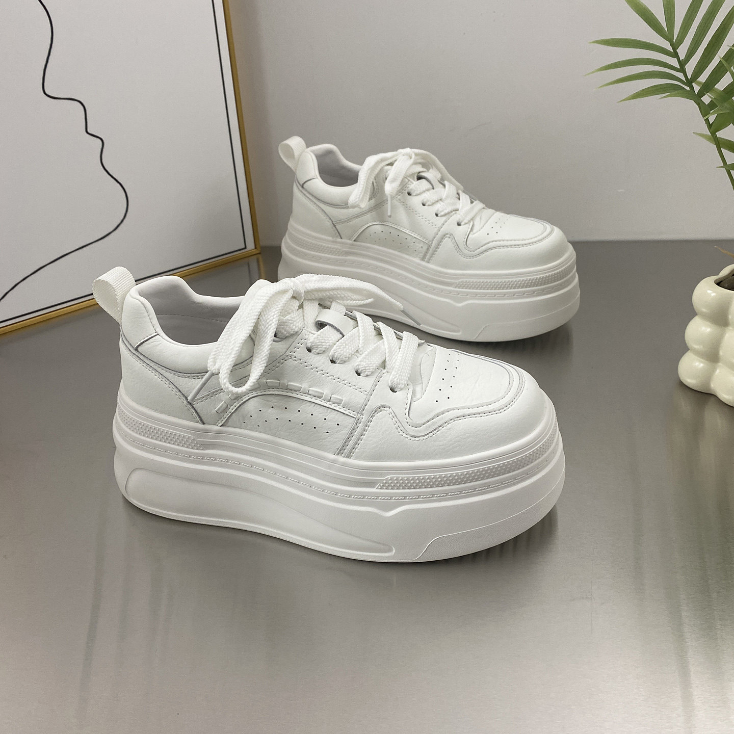 真皮松糕厚底7cm增高小白鞋女休闲板鞋2026春季新款轻便四季单鞋,淘宝优惠券,粉丝福利购,淘宝优惠卷