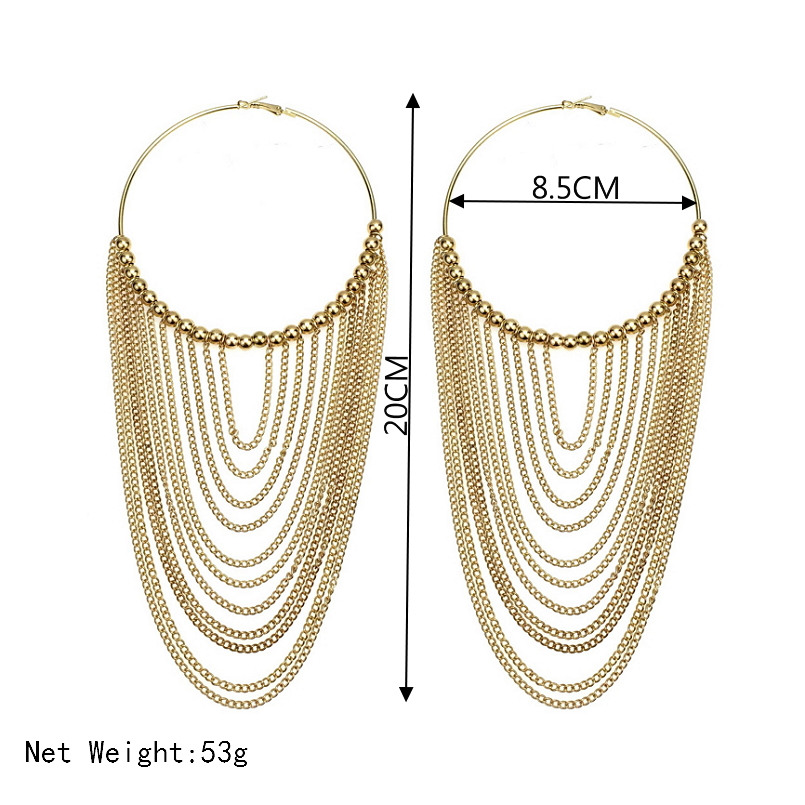 欧美夸张大圆圈流苏百搭耳环女圆形多层大气耳坠大耳圈外贸-图3