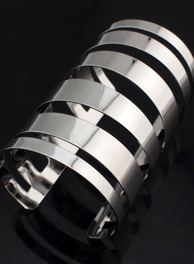 欧美风夸张光面几何夜店镂空手环