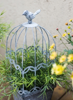 掬涵复古鸟笼花器装饰摆件爬藤花盆欧式美式花园庭院乡村田园