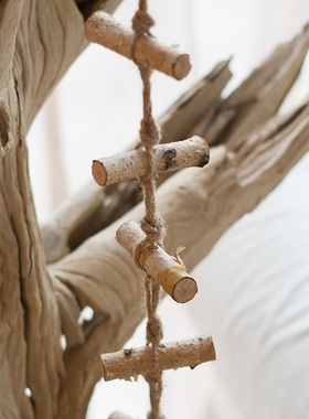 掬涵木棒串串小梯子挂件装饰挂饰挂串白桦木松果圣诞原木小挂饰