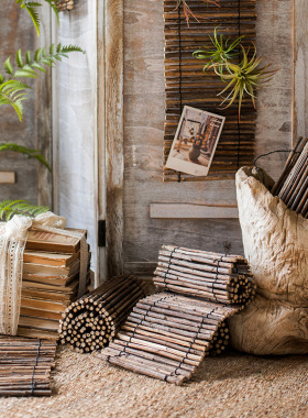 装饰木帘木卷木简茶席多功能壁挂摆件花艺搭配道具禅意