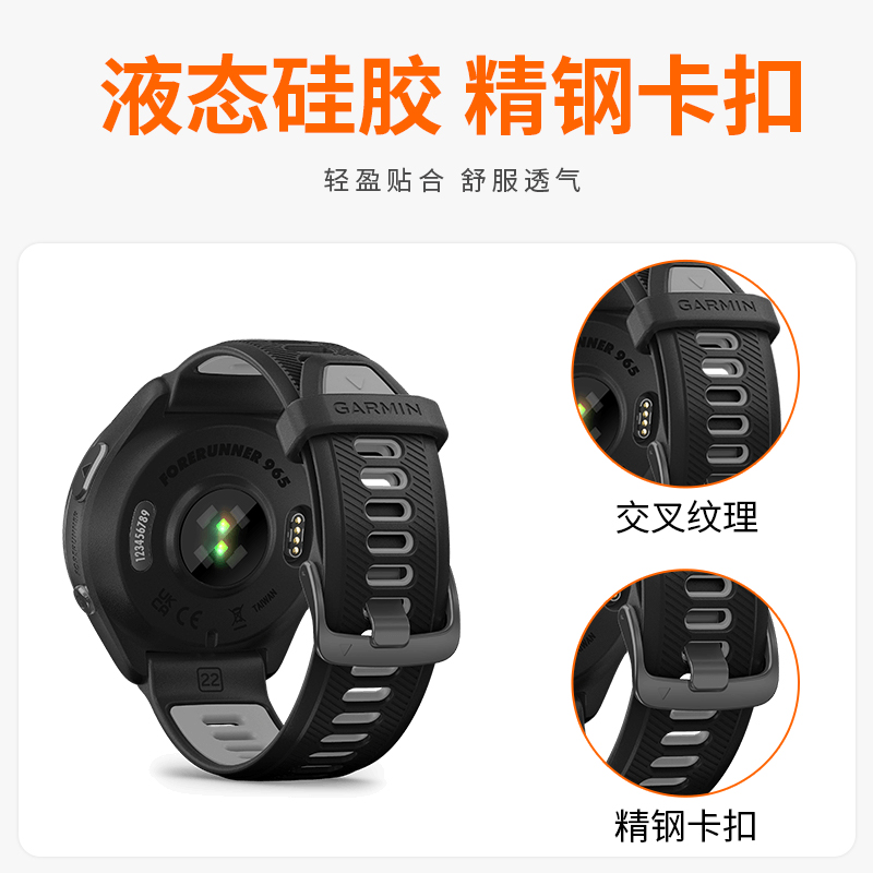 Garmin佳明 Forerunner955/965/945原装时尚运动硅胶快拆表带22mm-图0