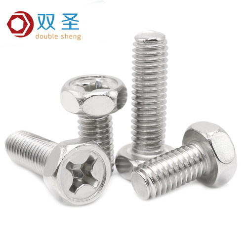 M3M4M5M6 304不锈钢十字槽凹穴外六角头螺栓 外六角螺丝钉 GB29.2 - 图1