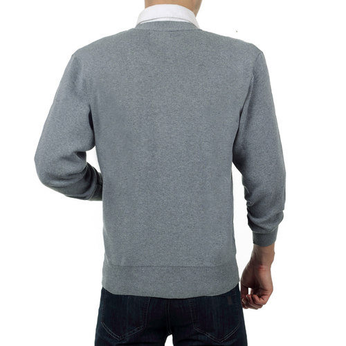 秋冬薄款长袖针织衫老年春秋薄款毛织外套V领开衫爸爸装无领毛衫 - 图1