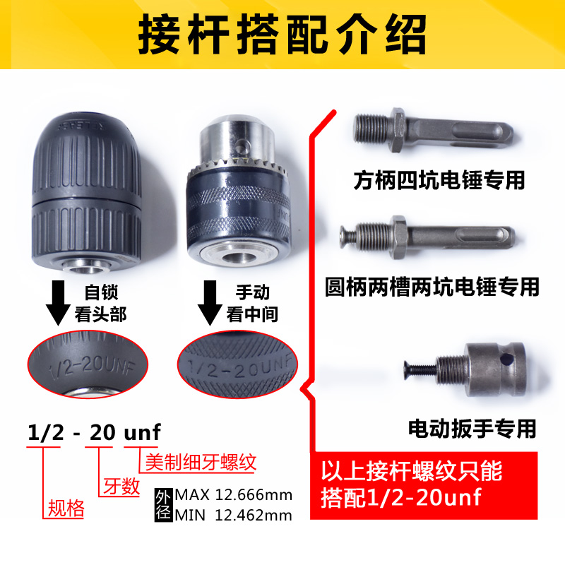 电锤转换夹头配件气动电钻头接头方柄圆柄六角柄电动扳手水钻接杆 - 图1