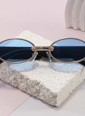 经典港风金属小框度假墨镜男女超酷椭圆形防晒街拍凹造型太阳眼镜