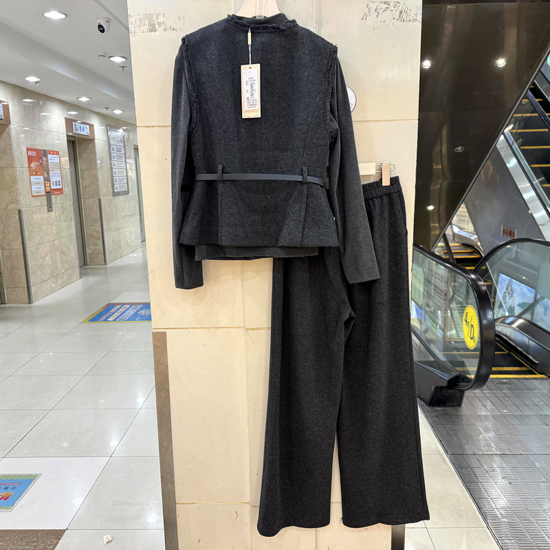 依米莎26A015 立领内搭流苏毛边腰带马甲+直筒裤毛呢三件套裤春装,淘宝优惠券,粉丝福利购,淘宝优惠卷