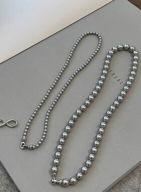 法式8字扣双层叠带项链可拆分一款多戴麻灰色毛衣链