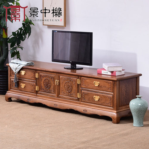 红木家具鸡翅木电视柜地柜小户型客厅储物柜中式全实木影视柜矮柜 - 图0