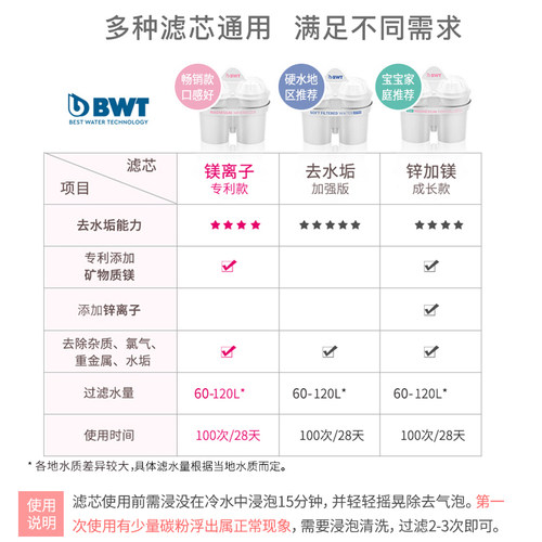 德国bwt净水壶滤芯倍世过滤水壶净水器原装进口镁离子滤芯6只装 - 图2