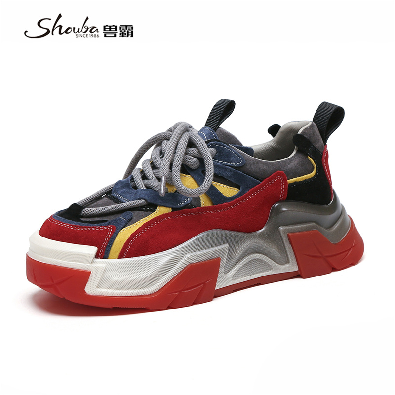 兽霸秋季新款拼色增高老爹鞋时尚潮流舒适休闲运动高街百搭女鞋子 - 图0